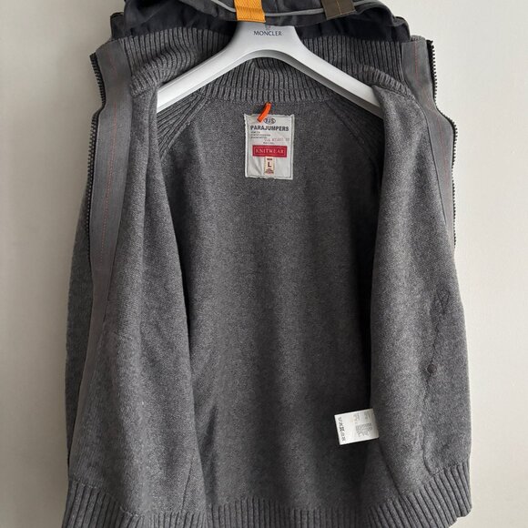 $1200 Parajumpers Grey Knit Wool Zip Hood Cardigan Sweater Raglan Sleeve - Large - Picture 11 of 15